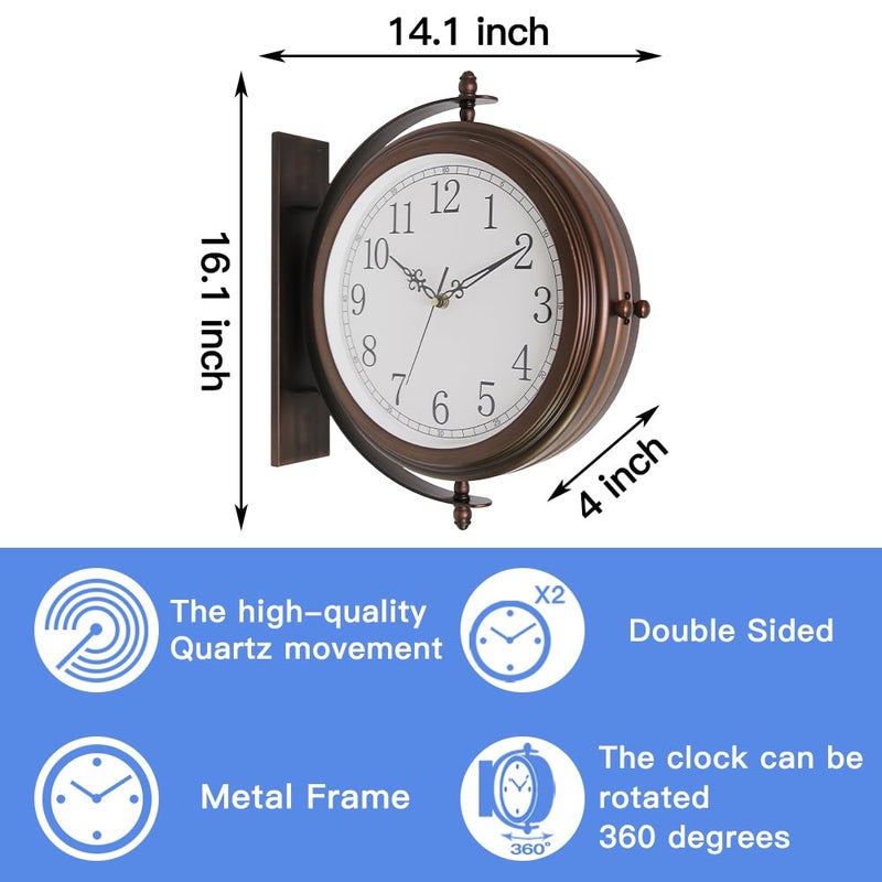 BESTIME 66264A 16-Inch Double Sided Metal Wall Clock with Antique Red Copper.Sturdy Frame,Easy Read,Garden,Home DÃ©cor,Indoor,Outdoor,Farmhouse,Yard,Station,Office,Photography Props. - Image 2